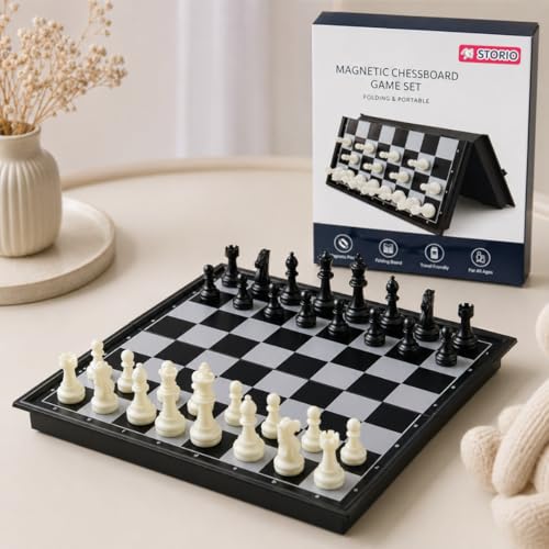 Storio Magnetic Chessboard Game Set with Folding Travel Friendly Portable Storage Case Chess Board Set with 2 Players Toys for Kids and Adults - Image 1