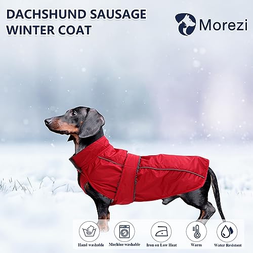Morezi Dachshund Coat Waterproof Weiner Dog Clothes Perfect for Dachshund Weiner Corgi Winter Jacket Fleece Hook Loop Closure underbelly Protection Red M - Image 3