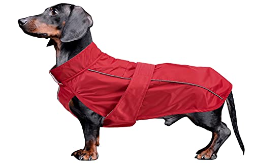 Morezi Dachshund Coat Waterproof Weiner Dog Clothes Perfect for Dachshund Weiner Corgi Winter Jacket Fleece Hook Loop Closure underbelly Protection Red M - Image 1