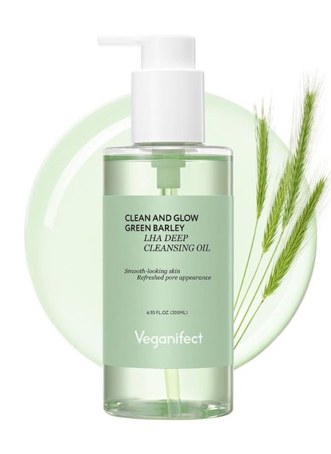 Clean And Glow Green Barley LHA Deep Cleansing Oil 205ml, Korean Skincare, VEGAN Certified, Removing Heavy Makeup, Blackhead and Whitehead,