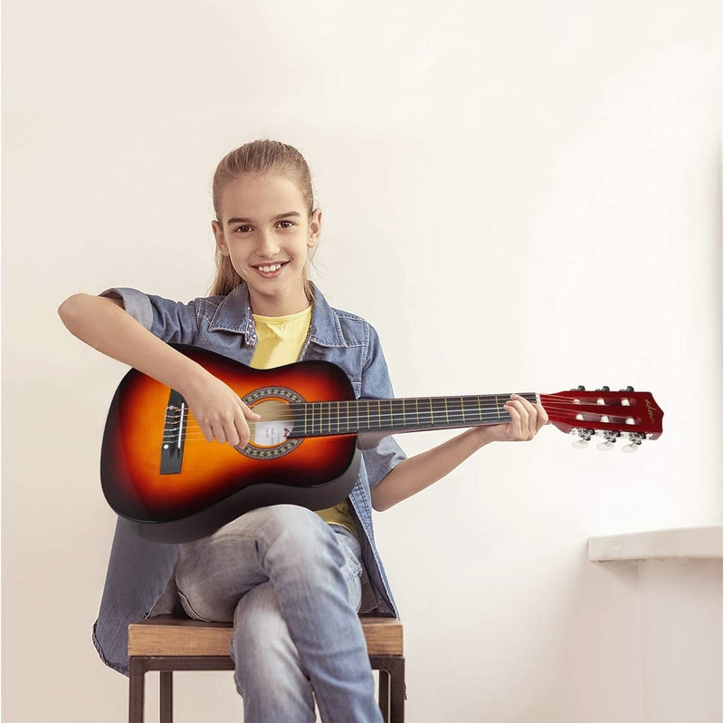 ADM Beginner Acoustic Classical Guitar 30 Inch Nylon Strings Wooden Guitar Bundle Kit for Kid Boy Girl Student Youth Guitarra Online Lessons with Gig Bag, Strap, Tuner, Extra String,Pick,Sunbrust 1 - Image 5
