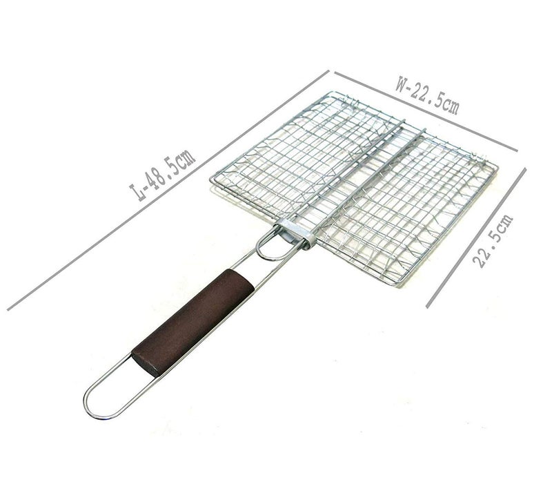 Delavala BBQ Square Wire Grill Pan Basket with Wooden Handle - Image 3