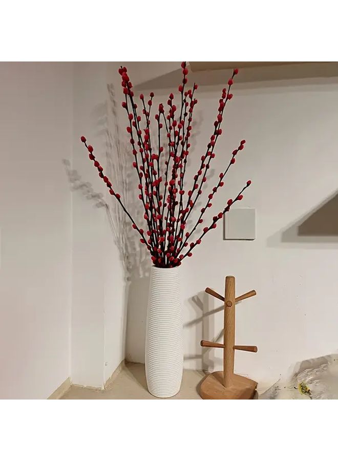 مزهرية بيضاء مع سيقان التوت الأحمر لديكور غرفة المعيشة الريفي - Image 1