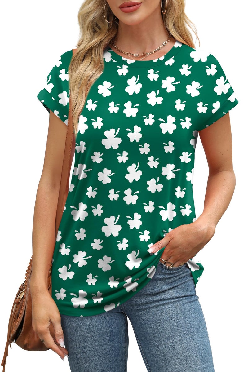 Alaroo St Patricks Day Shirt Women Tshirts Short Sleeve Casual Tops Trendy Summer Clothes Print Clover XXL - Image 2