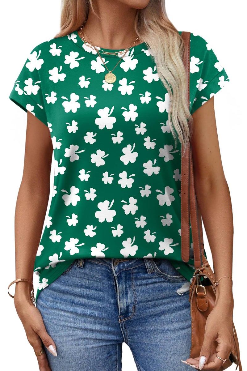 Alaroo St Patricks Day Shirt Women Tshirts Short Sleeve Casual Tops Trendy Summer Clothes Print Clover XXL - Image 3