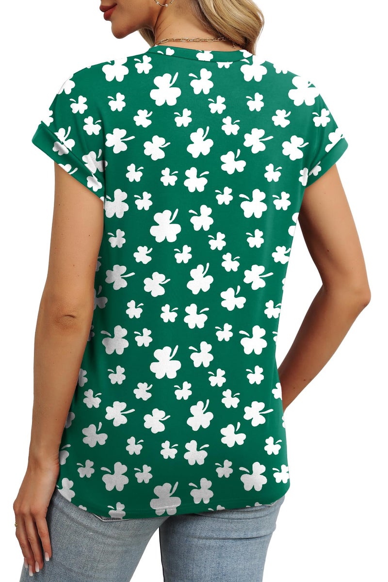 Alaroo St Patricks Day Shirt Women Tshirts Short Sleeve Casual Tops Trendy Summer Clothes Print Clover XXL - Image 4