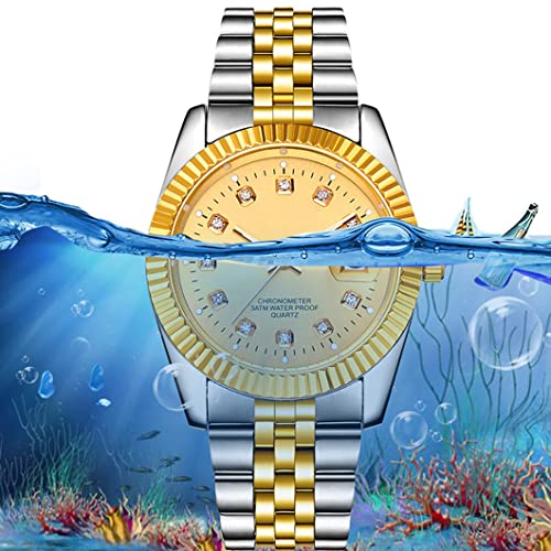 SENRUD Men's Fashion Classic Design Analog Quartz Watches Casual Business Stainless Steel Waterproof Date Wrist Watch Men (Gold Silver) - Image 4