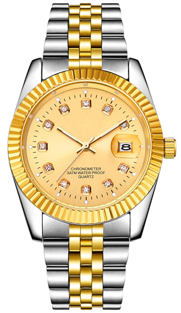 SENRUD Men's Fashion Classic Design Analog Quartz Watches Casual Business Stainless Steel Waterproof Date Wrist Watch Men (Gold Silver) - Image 5