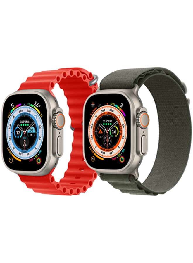 IAF Silicone Ocean Band Strap Red Nylon G-hook Loop Buckle Watch Strap Dark Green Set of 2 for Apple Watch Ultra 8 49mm