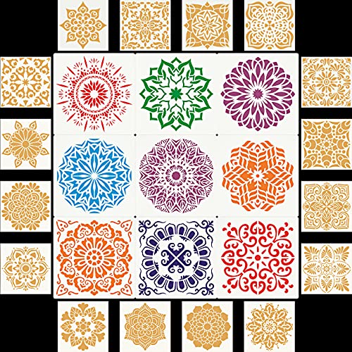 Tenare 25 Pieces Mandala Reusable Stencil Mandala Dot Painting Template Wall Furniture Floor Tile Painting Stencil DIY Painting Drawing Template for Rock Stones Wall Fabric Furniture, 2 Sizes - Image 1