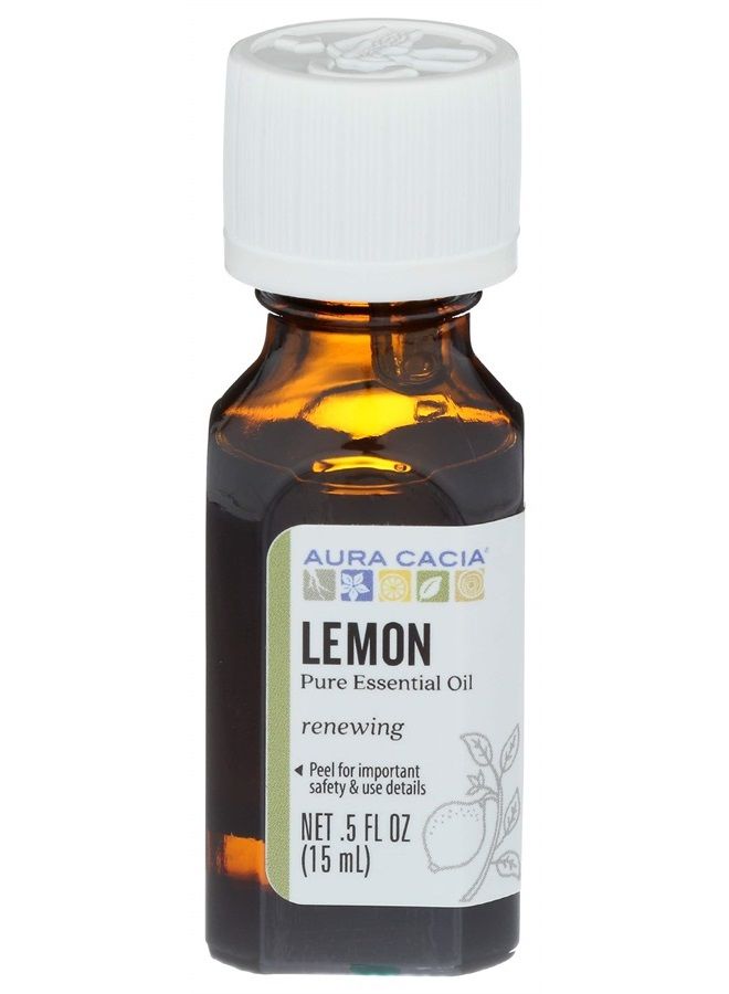 Aura Cacia 100% Pure Lemon Essential Oil | GC/MS Tested for Purity | 15 ml (0.5 fl. oz.) | Citrus limon