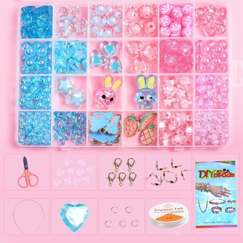 Capstro 24 Grid Acrylic Beads Jewelry Making Kit Candy Bunny – DIY Bead Box with 24 Compartments of Beads, Charms, Strings & Tools – Creative Arts & Crafts Gift for Girls Age 7–14 - Image 1