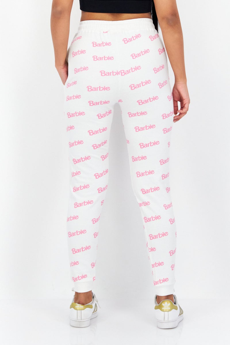 Barbie Women Drawstring Allover Print Sweatpants, White - Image 2