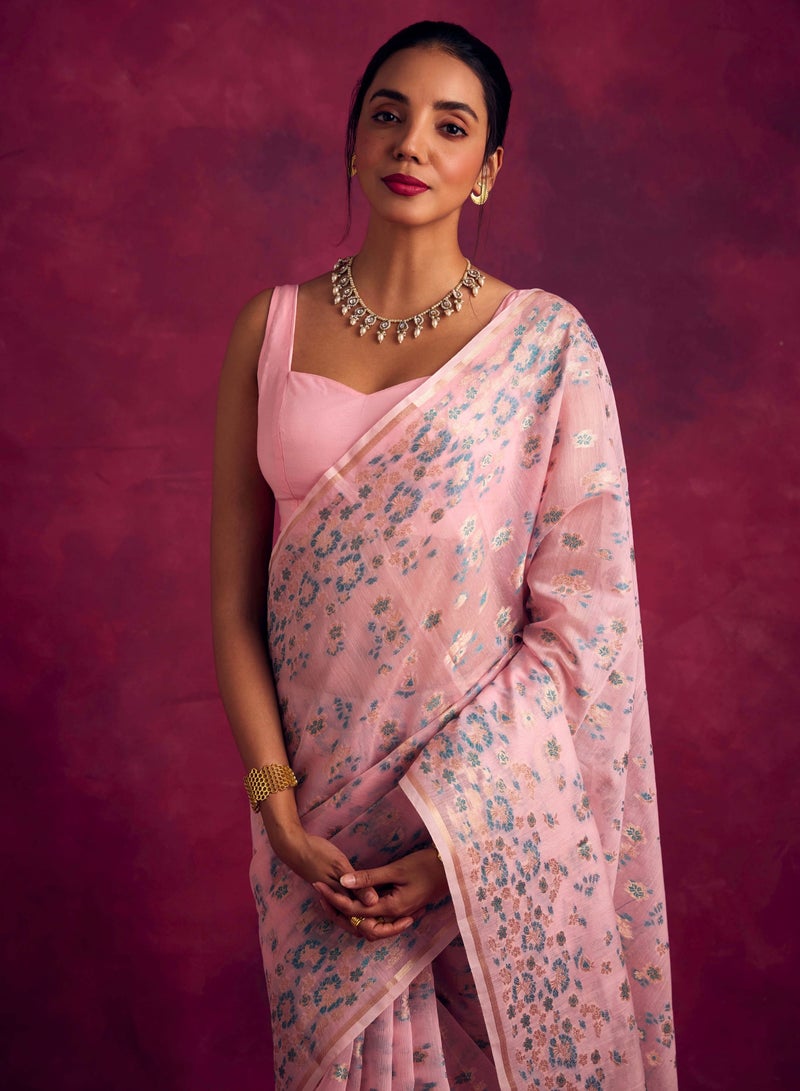 Abhishti Banarasi sakura woven zari saree-Sakura pink  - Image 2
