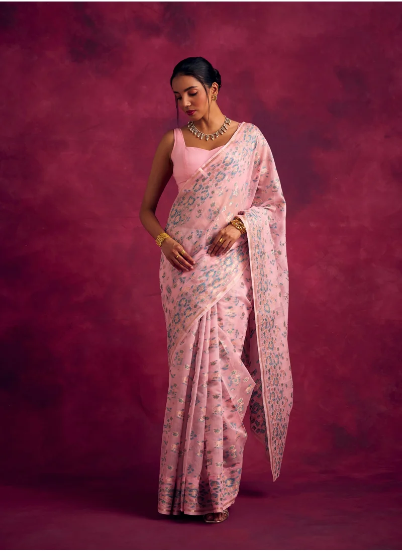 Abhishti Banarasi sakura woven zari saree-Sakura pink