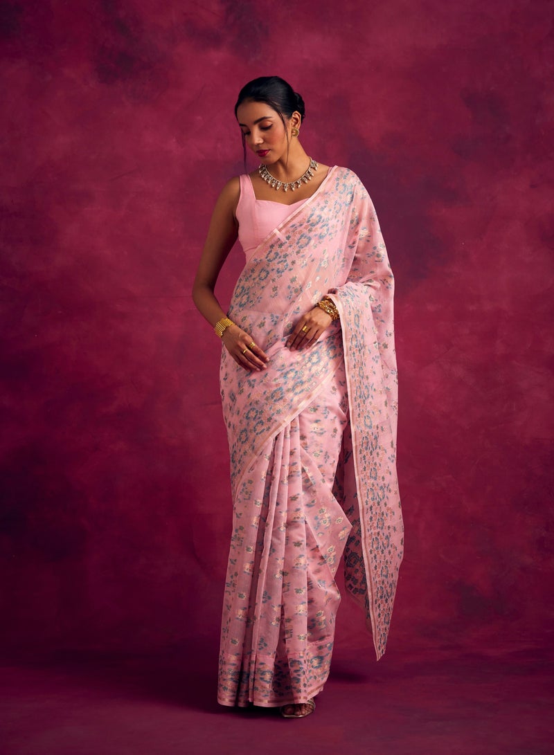 Abhishti Banarasi sakura woven zari saree-Sakura pink  - Image 4
