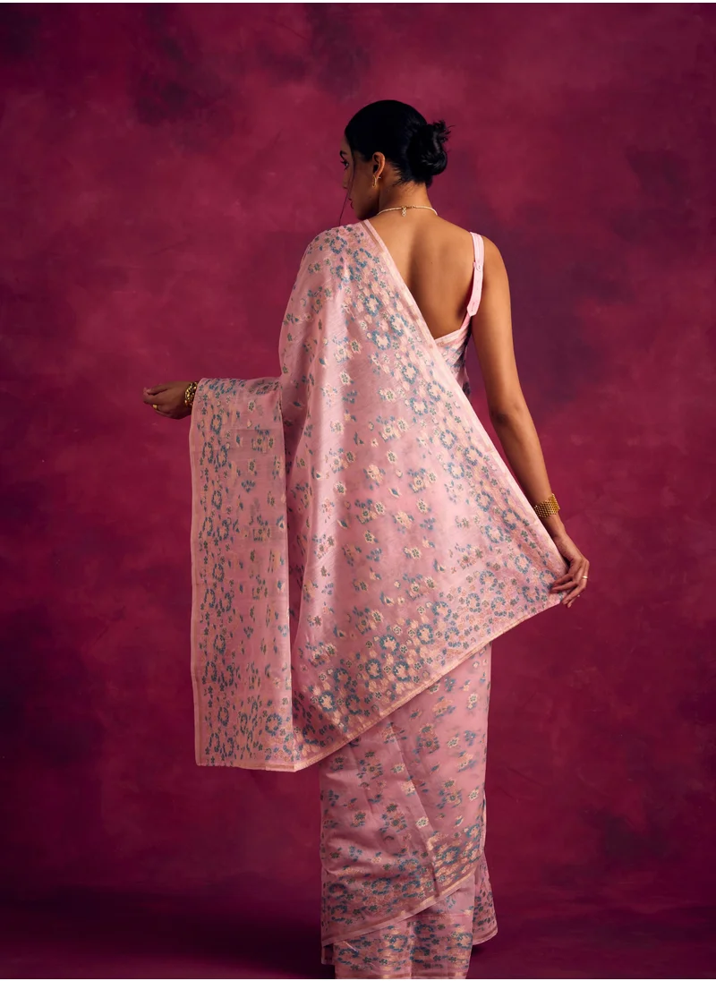 Abhishti Banarasi sakura woven zari saree-Sakura pink