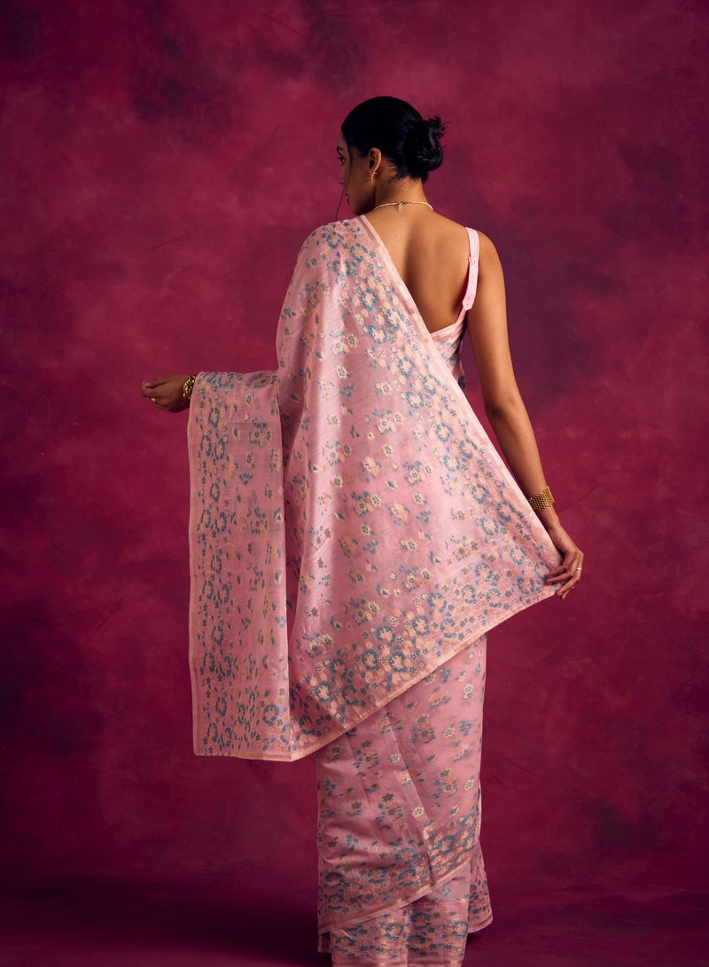 Abhishti Banarasi sakura woven zari saree-Sakura pink  - Image 5