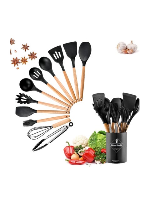 Cooking utensil Set, 12 Pcs Silicone Spatula Set for Baking, Cooking & Decorating, Home Kitchen Spatula Spoon Gadget with Holder for Nonstick Cookware, , Heat-Resistant & BPA-Free Cooking Spatula Set