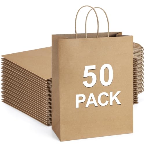 BagDream Gift Bags 10x5x13 50Pcs Brown Kraft Paper Gift Bags with Handles Bulk for Shopping, Merchandise, Retail, Grocery, Party Favor, Recycled Paper Sacks - Image 1