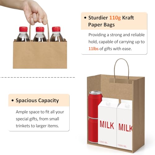 BagDream Gift Bags 10x5x13 50Pcs Brown Kraft Paper Gift Bags with Handles Bulk for Shopping, Merchandise, Retail, Grocery, Party Favor, Recycled Paper Sacks - Image 3
