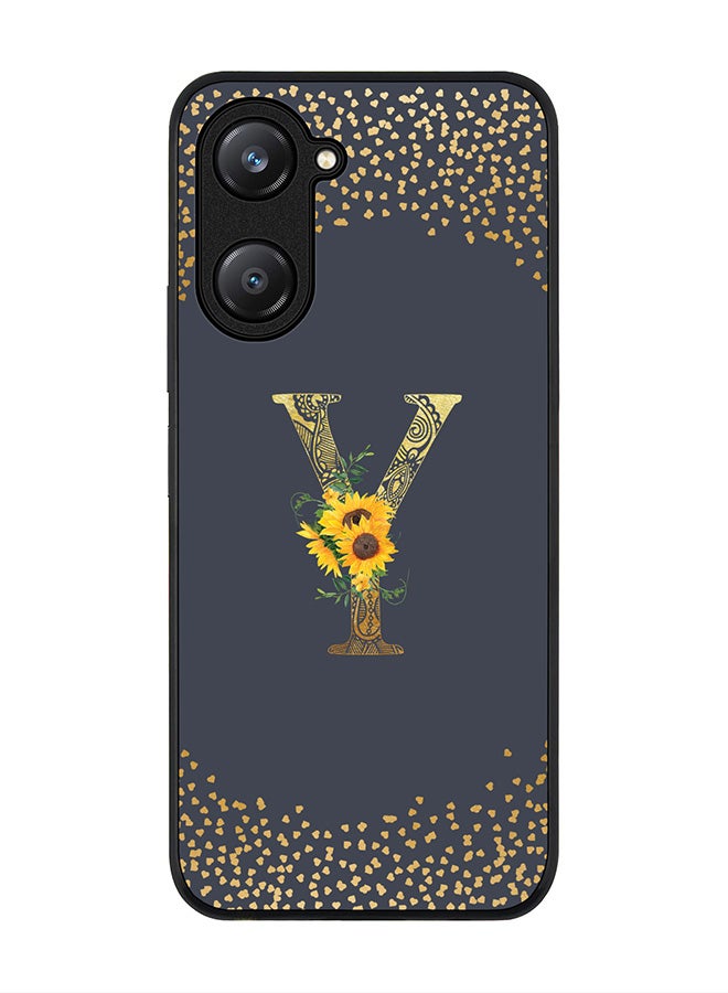 Stylizedd Rugged Black edge case for Vivo Y28s 5G / Vivo Y18 4G /Vivo Y03 4G Case Cover- Custom Monogram Initial Letter Floral Pattern Alphabet - Y (Grey) - Image 1