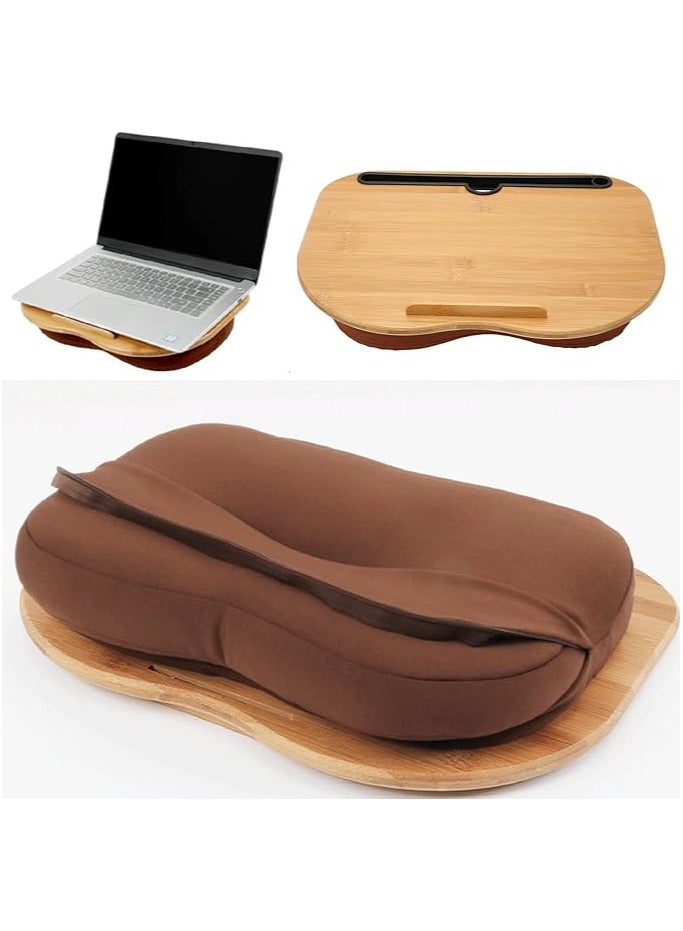 Green Tiger Lap Desk, Bamboo Desktop Cushioned Base Design Waterproof Scratch Resistant Portable Lap Desk Anti Slip Strip 38x28cm Lap Laptop Desk with Pillow Cushion for Bed, Sofa - Image 3