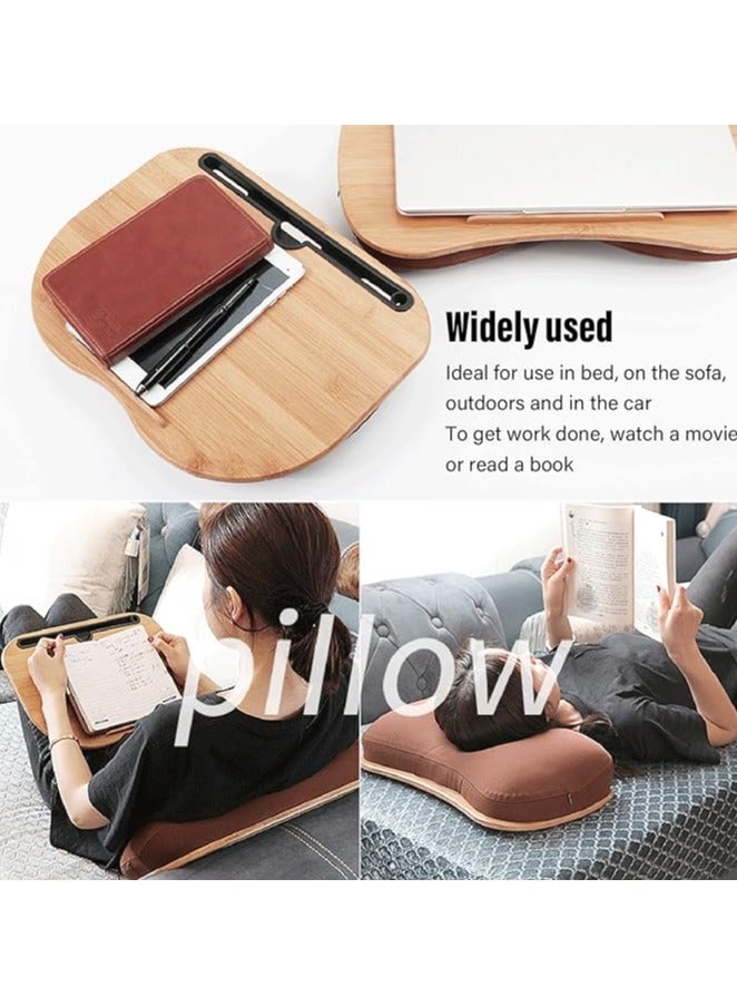 Green Tiger Lap Desk, Bamboo Desktop Cushioned Base Design Waterproof Scratch Resistant Portable Lap Desk Anti Slip Strip 38x28cm Lap Laptop Desk with Pillow Cushion for Bed, Sofa - Image 5