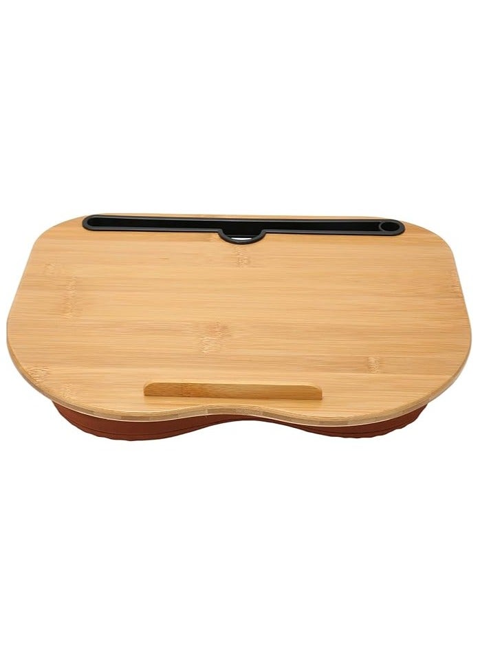 Green Tiger Lap Desk, Bamboo Desktop Cushioned Base Design Waterproof Scratch Resistant Portable Lap Desk Anti Slip Strip 38x28cm Lap Laptop Desk with Pillow Cushion for Bed, Sofa - Image 1