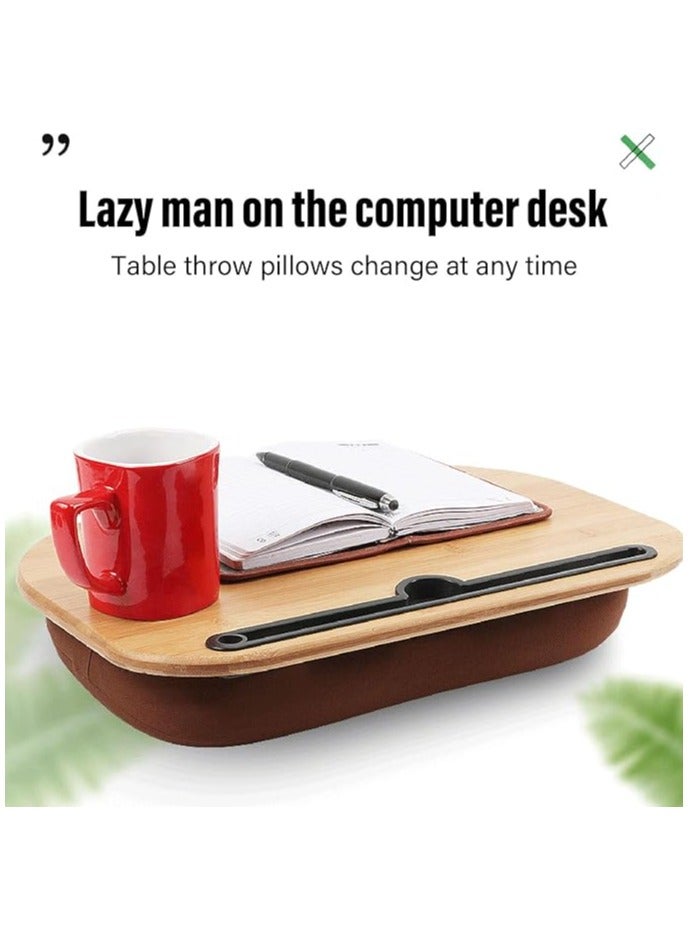 Green Tiger Lap Desk, Bamboo Desktop Cushioned Base Design Waterproof Scratch Resistant Portable Lap Desk Anti Slip Strip 38x28cm Lap Laptop Desk with Pillow Cushion for Bed, Sofa - Image 4
