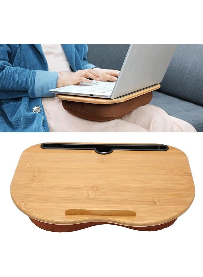 Green Tiger Lap Desk, Bamboo Desktop Cushioned Base Design Waterproof Scratch Resistant Portable Lap Desk Anti Slip Strip 38x28cm Lap Laptop Desk with Pillow Cushion for Bed, Sofa - Image 2