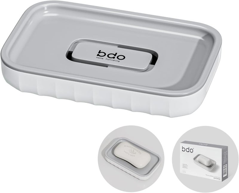SHOTAY Large Soap Dish Holder, Soap Case with Grooves Drain, Plastic Soap Holder, Soap Bar Container, Soap Saver for Shower, Bathroom, Kitchen - White - 1pcs - Image 1