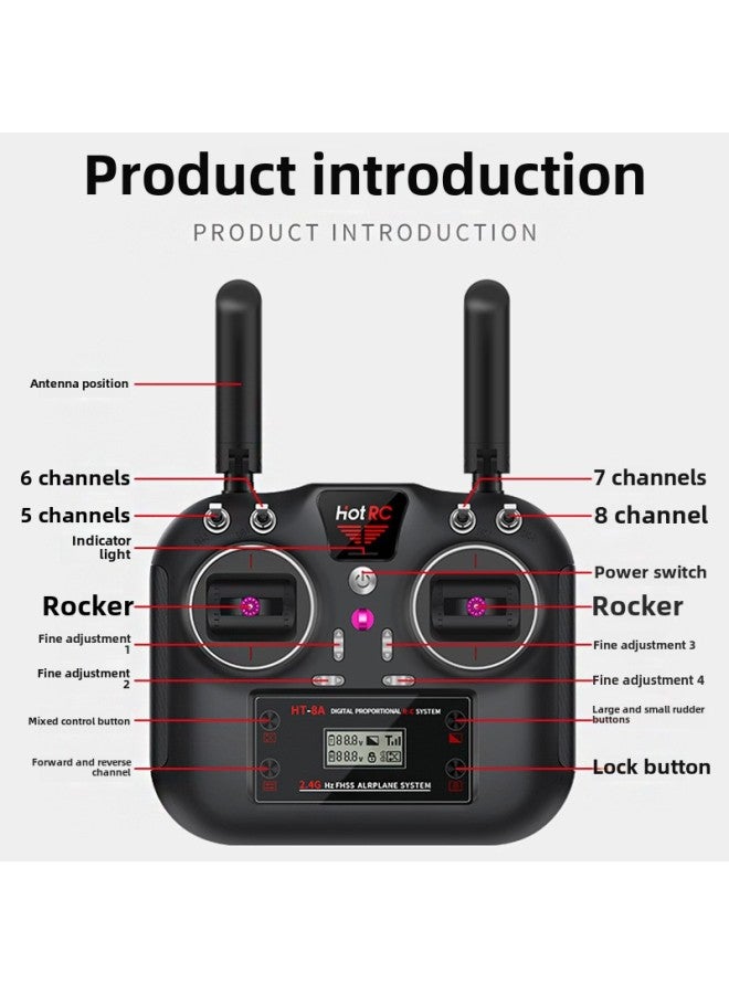 Hotrc China Airlines HT-8A Two-way Remote Control 8 Eight-channel Model Aircraft Fixed-wing Receiver Vehicle And Ship Model FPV-Color:Standard Configuration (with F-08a Receiver)-Specifications:Ht-8a Remote Control Right Hand Throttle (japanese Hand)