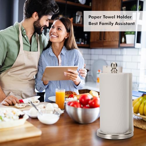 exilon Paper Towel Holder Countertop, Standing Paper Towel Roll Holder for Kitchen Bathroom, with Weighted Base for One-Handed Operation (Brushed Nickel) - Image 5