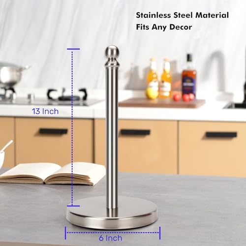 exilon Paper Towel Holder Countertop, Standing Paper Towel Roll Holder for Kitchen Bathroom, with Weighted Base for One-Handed Operation (Brushed Nickel) - Image 4