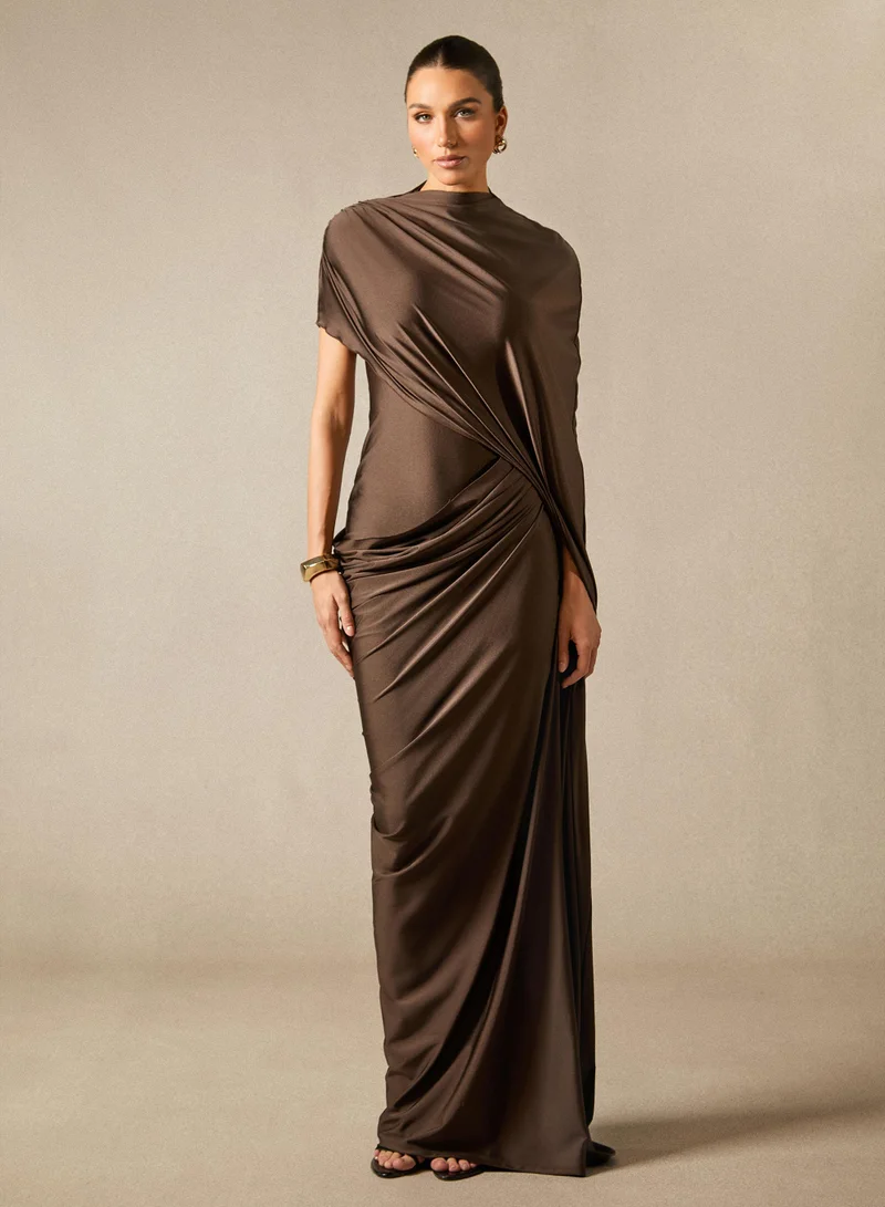 Sunfere Melina Asymmetric Sleeve Drape Maxi Dress