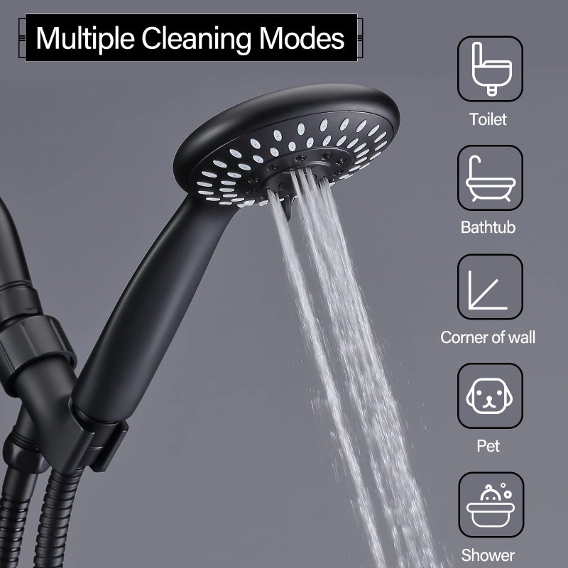 Briout Shower Head with Handheld, Briout 5-Settings Showerhead High Pressure Powerful Water Spray Shower Head with Stainless Steel Hose and Adjustable Mount, Matte Black - Image 4
