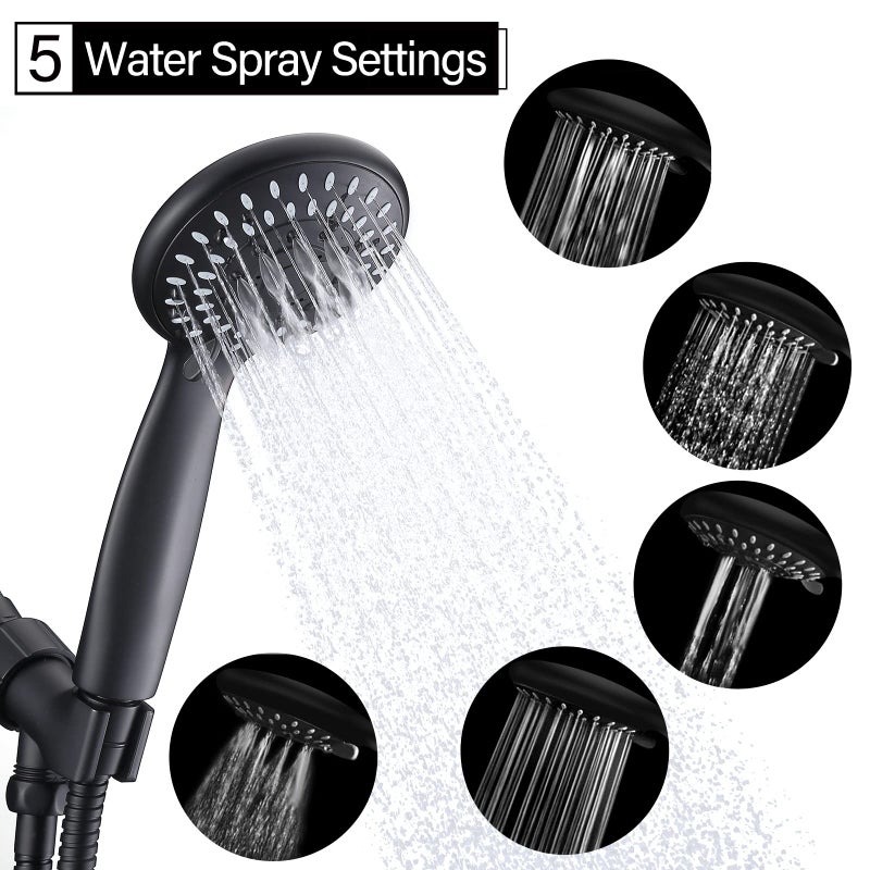 Briout Shower Head with Handheld, Briout 5-Settings Showerhead High Pressure Powerful Water Spray Shower Head with Stainless Steel Hose and Adjustable Mount, Matte Black - Image 2