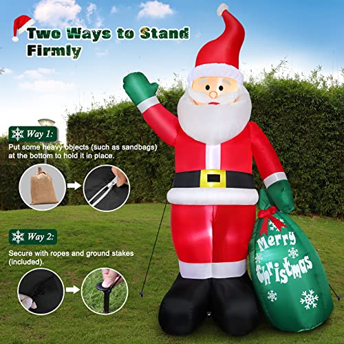 FunFanso 8 FT Christmas Inflatable Santa Claus Outdoor Decoration for Yard, Blow up Santa Decor with Big Gift Bag, Built-in LED Lights for Garden Patio Lawn Home Indoor Winter Holiday Party, IP44 Weatherproof - Image 4