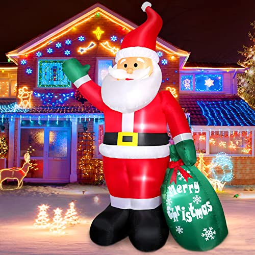 FunFanso 8 FT Christmas Inflatable Santa Claus Outdoor Decoration for Yard, Blow up Santa Decor with Big Gift Bag, Built-in LED Lights for Garden Patio Lawn Home Indoor Winter Holiday Party, IP44 Weatherproof - Image 1