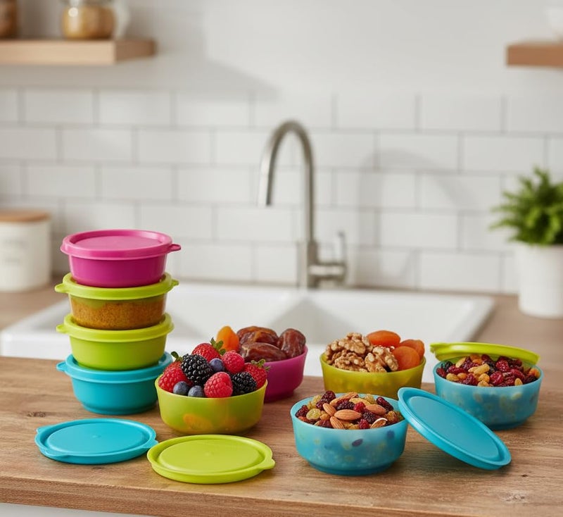 c s m C.S.M Round Plastic Storage Containers, 100ml, Set of 8, BPA Free, Airtight Kitchen Organiser for Spices, Chutneys, Dips, Pickle, Multicolour - Image 2