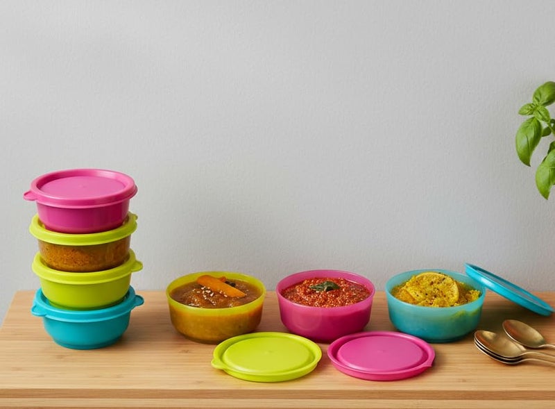 c s m C.S.M Round Plastic Storage Containers, 100ml, Set of 8, BPA Free, Airtight Kitchen Organiser for Spices, Chutneys, Dips, Pickle, Multicolour - Image 3