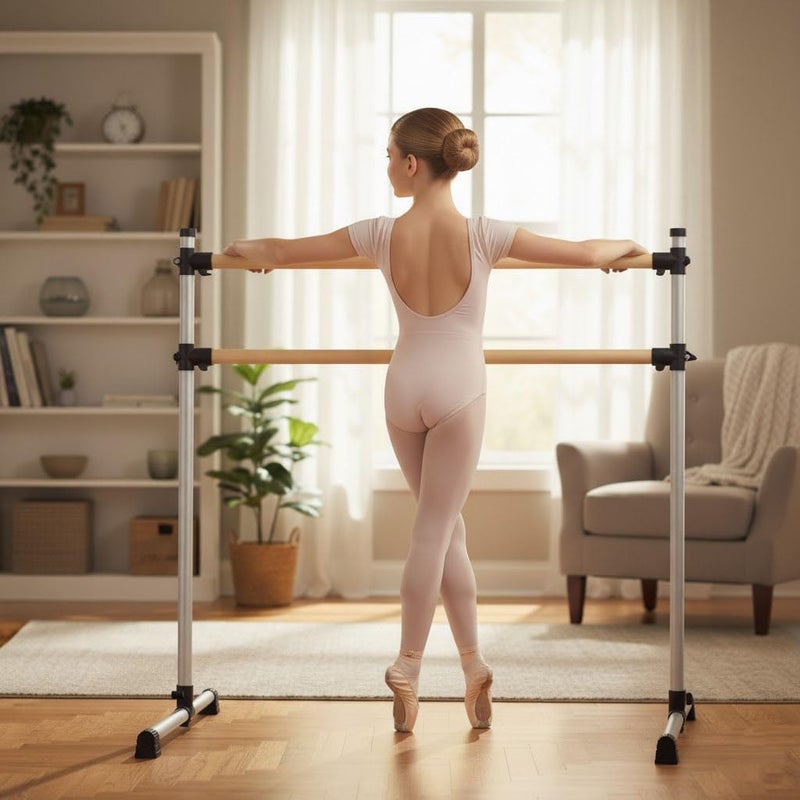 umeken Wood/Aluminum/Steel Ballet Barre 4 Foot Portable Barre Bar Home Adjustable Freestanding Ballet Stretch Dance Bar for Kids Adult with Carry Bag - Image 4