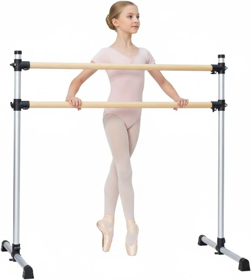 umeken Wood/Aluminum/Steel Ballet Barre 4 Foot Portable Barre Bar Home Adjustable Freestanding Ballet Stretch Dance Bar for Kids Adult with Carry Bag - Image 1