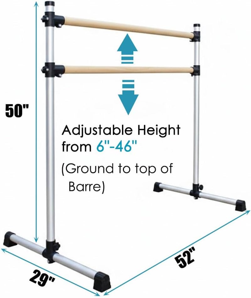 umeken Wood/Aluminum/Steel Ballet Barre 4 Foot Portable Barre Bar Home Adjustable Freestanding Ballet Stretch Dance Bar for Kids Adult with Carry Bag - Image 3