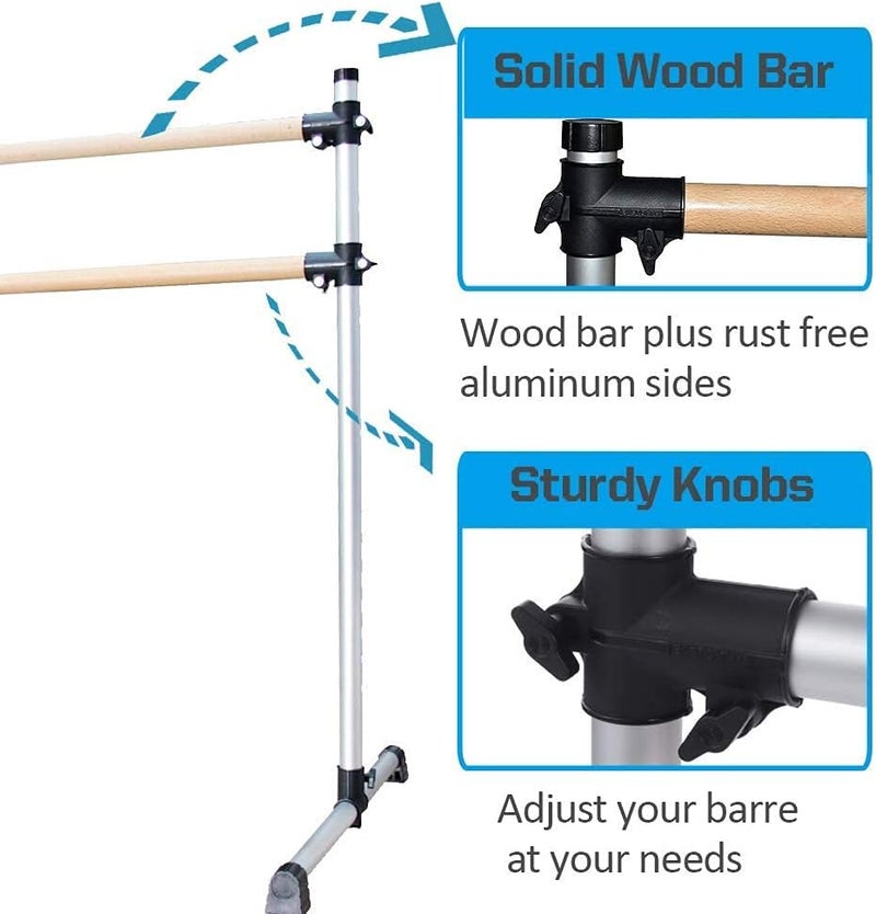 umeken Wood/Aluminum/Steel Ballet Barre 4 Foot Portable Barre Bar Home Adjustable Freestanding Ballet Stretch Dance Bar for Kids Adult with Carry Bag - Image 5