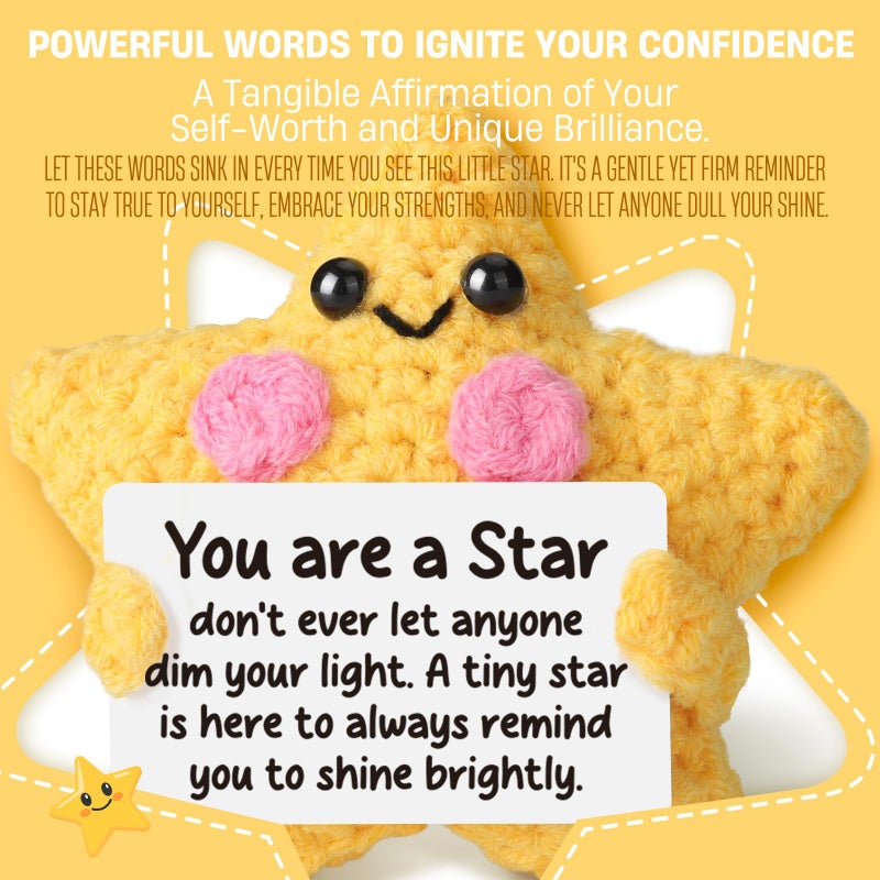 Heartfelt Gifting Crochet Star Plush - Encouragement Gift for Women & Kids, Positive Affirmations Desk Decor, Handmade Emotional Comfort Support Toy for Best Friend, Daughter, Son - Cheer Up & Thinking of You Gift - Image 2