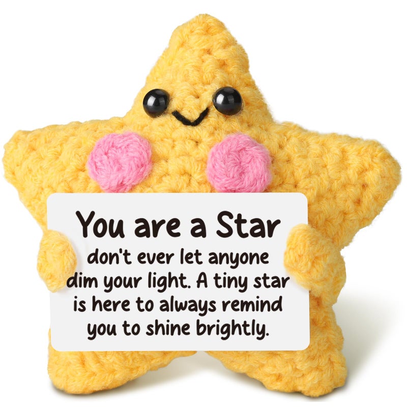Heartfelt Gifting Crochet Star Plush - Encouragement Gift for Women & Kids, Positive Affirmations Desk Decor, Handmade Emotional Comfort Support Toy for Best Friend, Daughter, Son - Cheer Up & Thinking of You Gift - Image 1