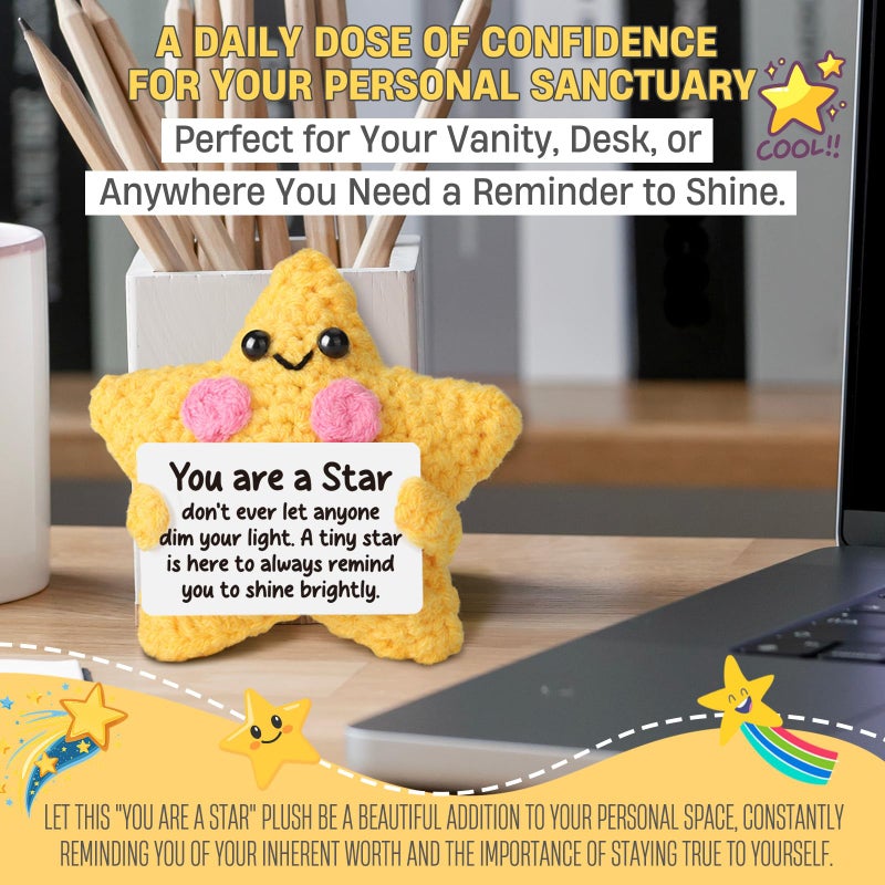 Heartfelt Gifting Crochet Star Plush - Encouragement Gift for Women & Kids, Positive Affirmations Desk Decor, Handmade Emotional Comfort Support Toy for Best Friend, Daughter, Son - Cheer Up & Thinking of You Gift - Image 4