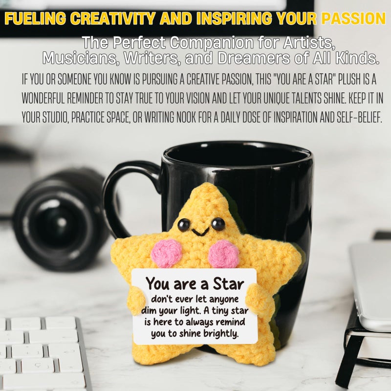 Heartfelt Gifting Crochet Star Plush - Encouragement Gift for Women & Kids, Positive Affirmations Desk Decor, Handmade Emotional Comfort Support Toy for Best Friend, Daughter, Son - Cheer Up & Thinking of You Gift - Image 5